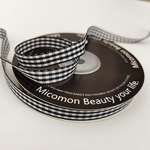 Micomon Buffalo Check Ribbon Black And White Gingham Ribbon 25 Yards For Crafts (3/8", Black) #TOP6