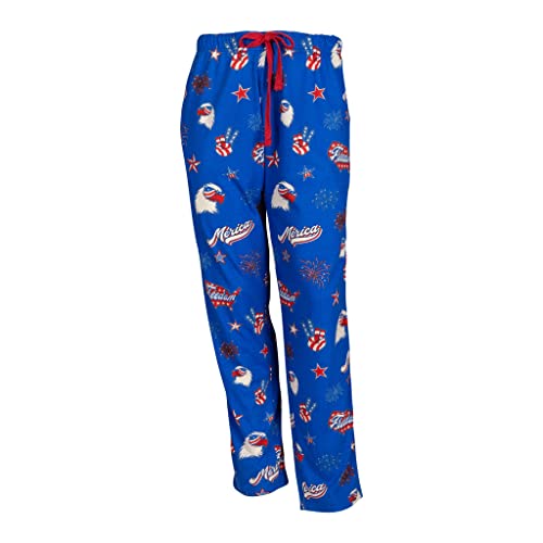 Wide Leg Men's Lounge Pants, Comfy Men's PJ Pants, Lightweight Jersey Fabric Pajama Pants with Fun Graphic Prints, Elastic Waistband, and Side Pockets (Merica Print, Navy, 2X-Large)