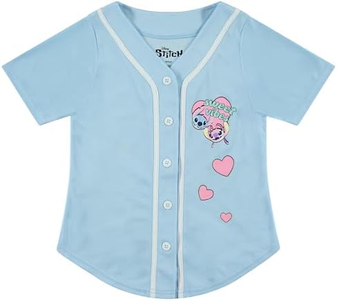 Disney Girls' Disney's Girls Stitch & Angel Baseball Jersey Mesh Button Down Shirt image 3