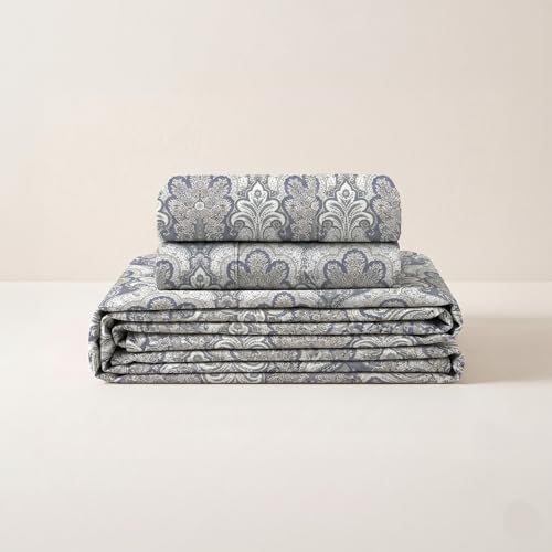 Image of LANE LINEN 200TC Double Size Bedsheet with 2 Pillow Cases|100% Cotton Ultrasoft Paisley 3pc Bedding Set-2.29 M x 2.54 M|Breathable & Wrinkle-Free|Sustainable & Eco Bedding Set- Blue