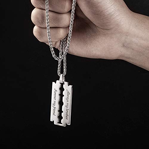 Personalized Custom Engraved Stainless Steel Razor Blade Pendant Plate Necklace