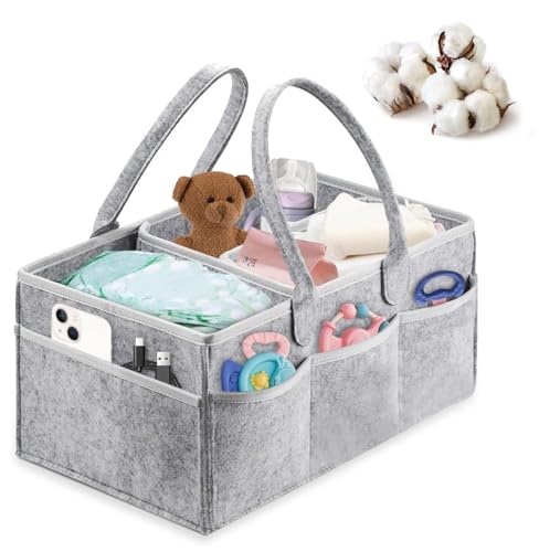 Organizador de Pañales para Bebé, Canasta organizadora bebe, Cesta de Fieltro para Almacenamiento Pañales, Pañalera para...
