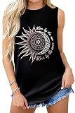 Sun Moon Graphic Tank Tops for Women Summer Sleeveless Tshirts Beach Casual Loose Tunic Blouses(Black, XL)