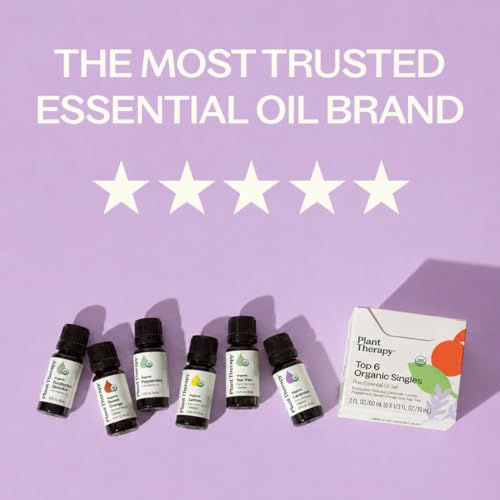 Plant Therapy Top 6 USDA Organic Essential Oil Set - Lavender, Peppermint, Eucalyptus, Lemon, Tea Tree 100% Pure, Natural Aromatherapy, for Diffusion & Topical Use, Therapeutic Grade 10 mL (1/3 oz) - Image 5