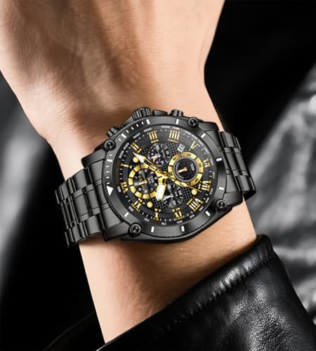 Image of OLEVS Men Watches Chronograph Analog Quartz Fashion Gold Stainless Steel Waterproof Date Wrist Watch for Men