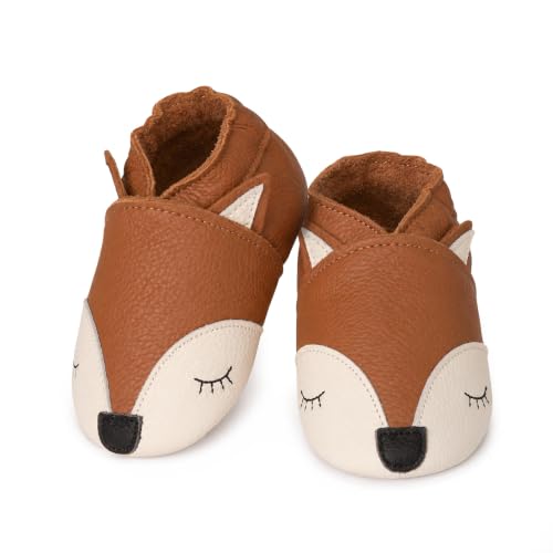 YIHAKIDS Chaussures Bébé Filles Garçons Cuir Souple Enfant Chaussons Cuir Doux Chaussures Premiers Pas Renard (Size S, Marron, 0-6 Mois, 19/20 EU)