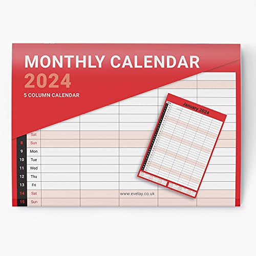 2024 Wall Planner Calendar Matt Month to View Family Wall Calendar Organiser for Home Office with Classic Red White Design