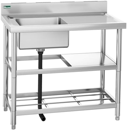 YITAHOME Lavello Cucina Acciaio Inossidabile Portatile con Piano Lavoro e Scaffali per Esterni Ristoranti Alberghi