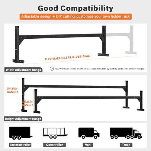 image for SMOQIO Trailer Ladder Rack Aluminium - 5.77'-8.65' Adjustable with Lad