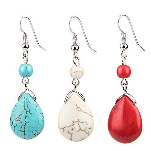 Fityle Temperamento Textura Turquesa Brincos Noiva Dangle Drop Ear Rings Azul, Meticuloso Trabalho A