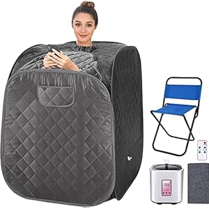 Portable Personal Sauna 2L Home Steam Sauna Tent Folding Indoor Sauna Spa for Therapeutic Relaxation Detox with Remote Control, Timer, Foldable Chair (Gray)