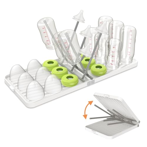 Image of YOTIME Baby Bottle Drying Rack with Drainer, Foldable & Space Saving Drying Rack for Baby Bottles, Nipple and Accessories, White