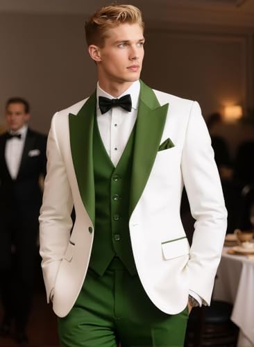 Men's Tuxedo Slim Fit 3 Piece Suits for Men Elegant Wedding Prom Suits One Button Dinner Party Blazer Vest Pants Set3