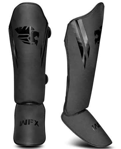 WFX Muay Thai Shin Guards for MMA Kickboxing & Martial Arts High Impact Shin & Instep Protection Durable Lightweight Design Adjustable Secure Fit MMA Shin Guards for Training (Black S/M)