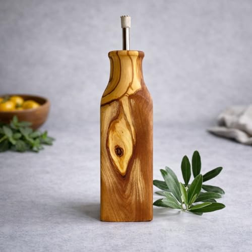 Exquisite Olive Wood Oil Dispenser Bottle,Handcrafted from Sustainable Olive Wood, Beautifully Designed for Elegant Pouring and Storage in Your Kitchen
