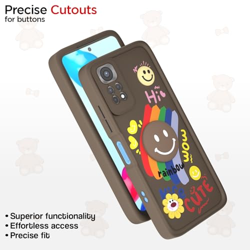 Image of Pikkme Back Cover for Redmi Note 11 / Note 11s | Soft Silicone| Cute Rainbow Smile & 3D Cartoon Flower Design | Shockproof Raised Camera Protection Bumper Case (Brown)