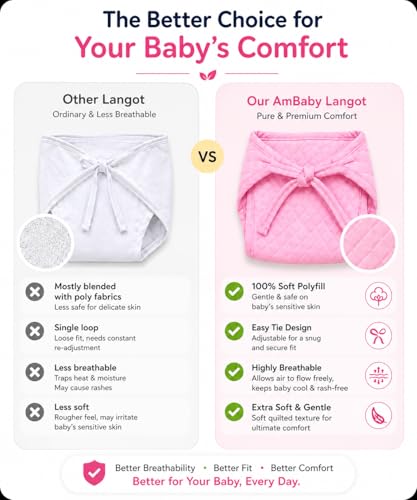 Image of Ambaby Pack of 6 Pure Padded Cotton Langot for New born Baby 0-6 Months | 3 Layered Extra Soft & Adjustable Nappies Breathable Reusable & Washable Nappy for Baby Boy & Girl | Newborn Baby Essentials