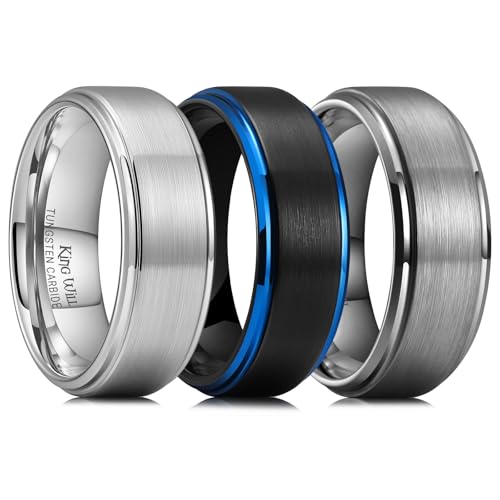 Image of King Will Classic Tungsten Wedding Band for Men, 6 /7 /8 /9 /10mm Widths, Polished Finish Step Edge Matte Rings Comfort Fit