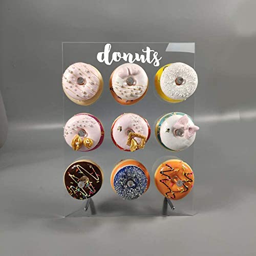 Lugunu Reusable Acrylic Donut Wall Display Stand On Table, Crystal Clear Handmade Donut Holder For Baby Showers, Birthday, Holiday Gathering, Donut Party Decorations And More, 9 Pillars (Say Donuts) #TOP3