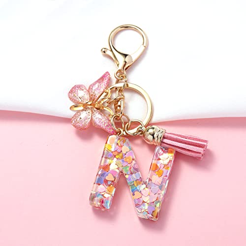 OKAICEN Fashion Alphabet Initial Letter Keychain Tassel Butterfly Pendant Key Ring for Purse Handbags Women Girl