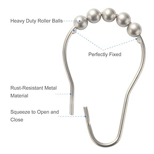 Amazer Shower Curtain Rings, Rust-Resistant Metal Shower Hooks Ring Shower Rings For Curtain Rolling Shower Curtain Hooks For Bathroom Shower Rod Shower Curtain Hangers -Set Of 12-Matte Nickel #TOP2