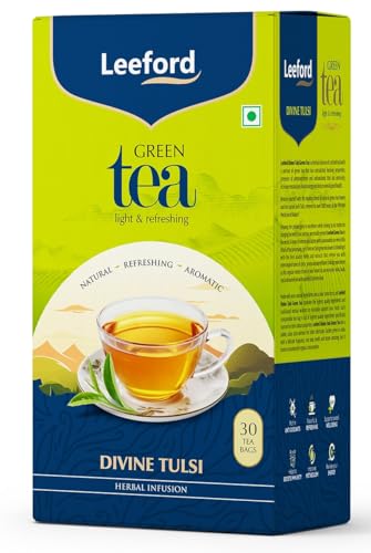 Image of Leeford Green Tea Divine Tulsi | Herbal Infusion with Rama, Krishna & Wana Tulsi Leaves | Immunity Booster & Stress Relief | Antioxidant Rich Refreshing Basil Flavor | Natural & Aromatic | 30 Tea Bags
