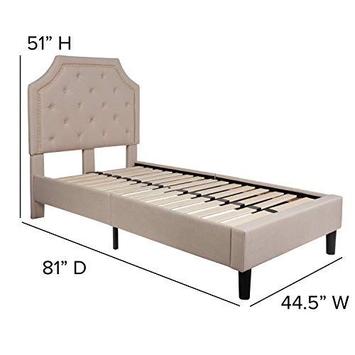 Flash Furniture Brighton Twin Size Tufted Upholstered Platform Bed in Beige Fabric by Flash Furniture - Image 4