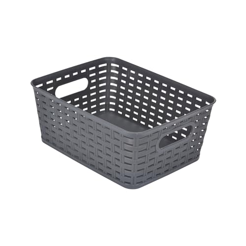 Homéa, Paniere Tressée Plastique 5L 25 x 19,5 x H10 cm Anthracite