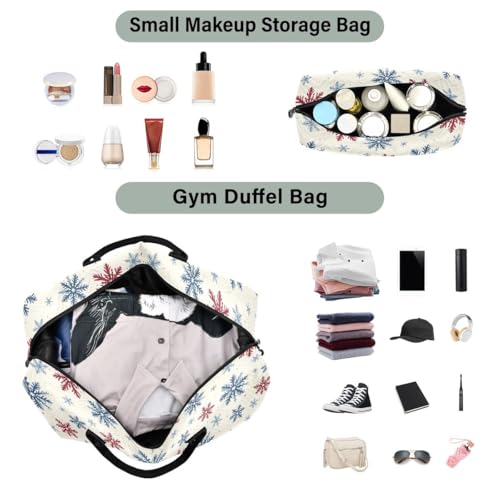 Red Blue Snowflake Merry Christmas Travel Duffle Bag Gym Bag Weekender Bags with Toiletry Bag Travel Trip Tote Bag4