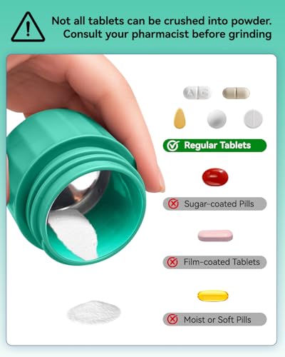 Image of Pill Crusher Fine Powder, Pill Grinder & Cutter, Storage Box, Cyan | Stainless Steel Pestle, Pill, Vitamins, Tablets, Crusher for Elderly, Pets, Easy to Use, Crushes Medications into Fine Powder