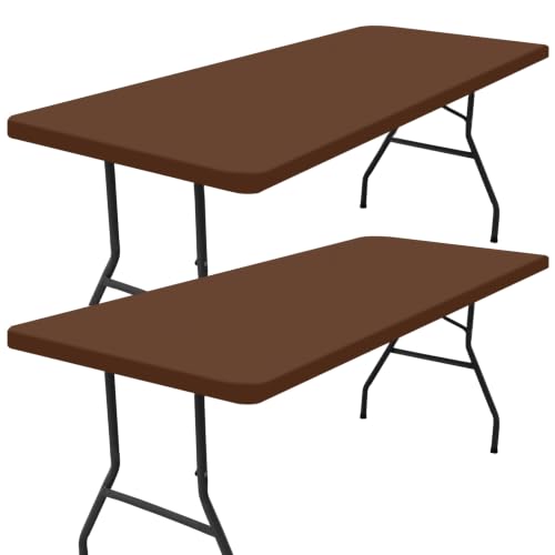 Smiry 2 Pack Rectangle Picnic Table Cloth, Waterproof Elastic Fitted Tablecloths, Washable Polyester Rectangular Patio Table Cover for Camping, Indoor and Outdoor (Tan, 30"x72")