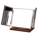 Miroir de maquillage en bois : ce miroir est doté d'une structure pliable à trois côtés, ce qui le rend très pratique à utiliser