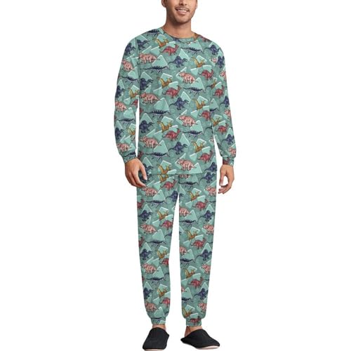 Men's 2 Piece PJs Set Casual Round Neck Sleepwear Funny Print Pajama Sets Soft Milk Silk Pjs Set Loungewear Gift for Men