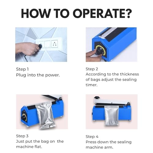 Image of Star Poly Sealing Machine, Impulse Bag Seale, Food packet sealing machine with Replacement Heating Elements, Blue