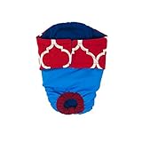 Barkertime Red Quatrefoil on Aqua Blue Waterproof Premium Dog Diaper, XXL, Without Tail Hole - Made