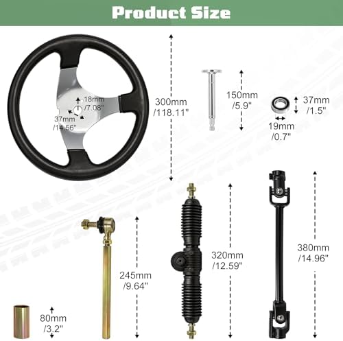 ExGizmo Go-Kart Steering Kit, 300mm Steering Wheel, 320mm Gear Rack Pinion, Adjustable Shaft Set, Steering Assembly Replacement for 110cc, 125cc, 140cc, 150cc Go Kart, ATV, UTV - 5