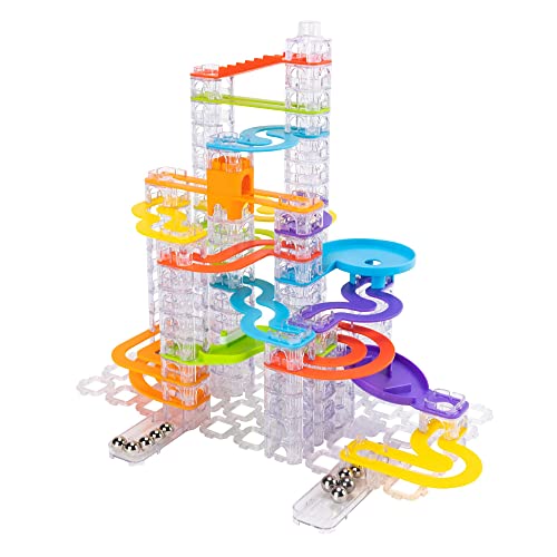 Image of Fat Brain Toys Trestle Tracks Deluxe Marble Run Set, 124-Piece Modular Marble Track, Toys for Kids, Marble Set, Girl and Boy Toys, Fun Toys for Ages 8-13+