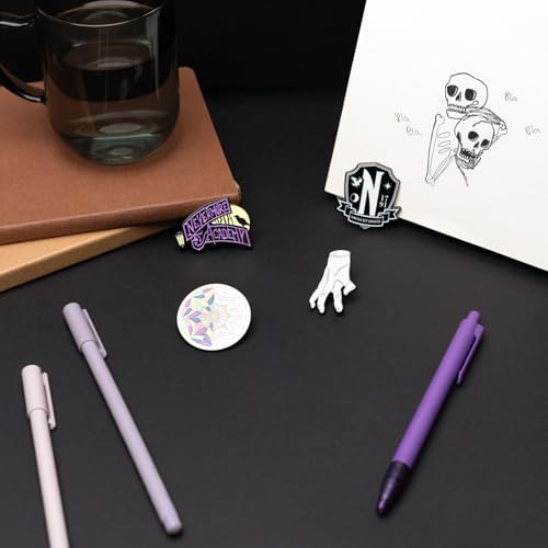 Grupo Erik Set Of 4 Enamel Pins - Wednesday Merchandise | Cute Pin Badges, Bag Pins | Wednesday Addams Gifts Under 15 Pounds, Funny Gifts For Friends