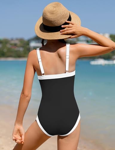 Image of Shallmu Girls Swimsuits Color Block Adjustable Thick Strap One Piece Bathing Suits with Cover Up Skirt Girl's Swimwear 9-16Y