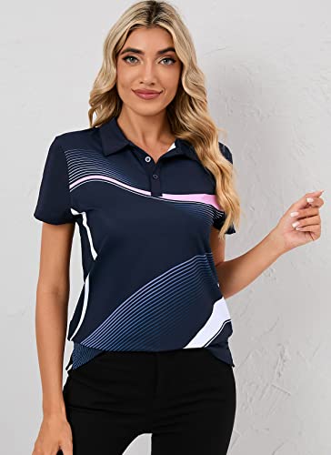 Golf Shirt Women Short Sleeve Printed Polo Tennis Shirts Moisture Wicking Athletic Tops #TOP2