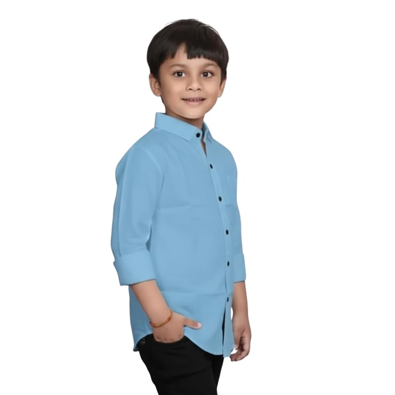 Image of Boys Cotton Blend Solid Full Sleeve Shirt with Spread Collar ? Casual Shirt for Kids