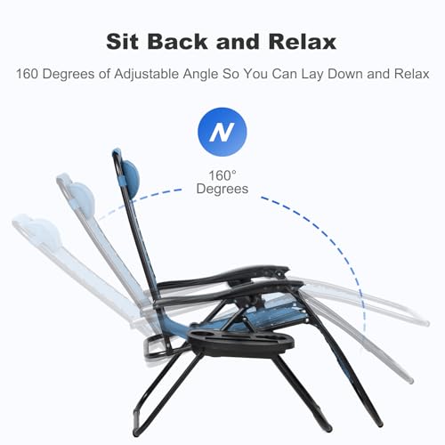 Nazhura Set of 2 Relaxing Recliners Patio Chairs Adjustable Steel Mesh Zero Gravity Lounge Chair Beach Chairs with Pillow and Cup Holder (Sky Blue)