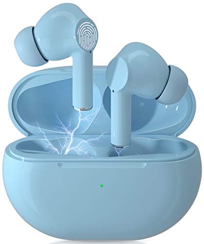 Auriculares Inalámbricos,TWS Bluetooth 5.0 Auriculares Bajo estéreo con micrófono IPX5 Impermeable Carga USB-C con Caja de Carga Portátil Auriculares in Ear para iPhone/Android/Samsung(Azul)