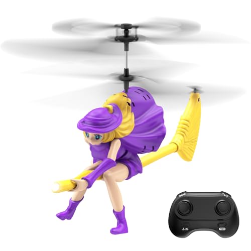 Flying Witch RC Helicopter for Kids 6-12, Magic Light-Up Broomstick Drone with Altitude Hold & One-Key Takeoff, Indoor Remote Control Flying Toy, Halloween Birthday Christmas Gift for Girls & Boys