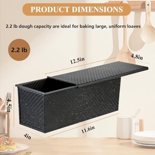 SS&CC Pullman Loaf Pan with Lid 13x4 | 2.2lb Carbon Steel Bread Pan for Homemade Sourdough & Sandwich Bread | Nonstick Bakeware, Heavy Duty & Easy Clean (Black, 2.2lb) - Thumbnail 2