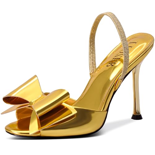 Image of Satin High Heels Slingback Open Toe Mules Sandals Bow Stiletto Sexy Heels Comfortable Wedding Party Shoes