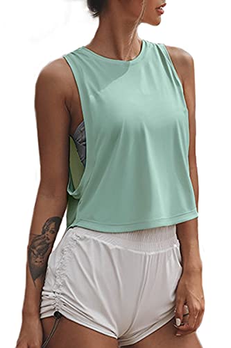Sanutch Cropped Tank Tops for Women Crop Workout Tank Yoga Tops Light Green