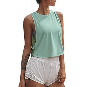 Sanutch High Neck Crop Top Workout Shirts Cropped Muscle Tank for Women