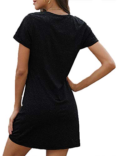 T-Shirt Dresses For Women Casual Summer V Neck Twist Front Knot Dress L Black #TOP1