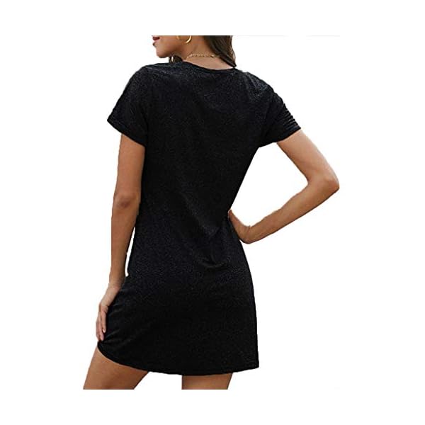 Locryz-Womens-Summer-Twist-Knot-Tshirt-Dresses-Casual-V-Neck-Short-Sleeve-Knot-Dress Locryz Womens Mini Dress Short Sleeve V Neck Side Knot Casual T Shirt Dress XL Black